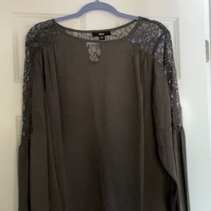 SILKY GRAY LACEY SLEEVE/NECK BLOUSE
